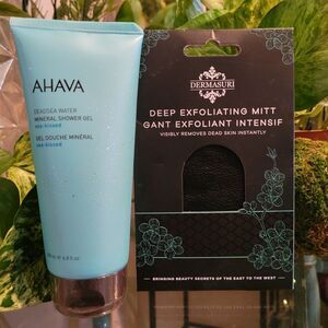 Dermasuri Deep Exfoliating Mitt Body Scrub Scrubber AHAVA Mineral Shower Get Set